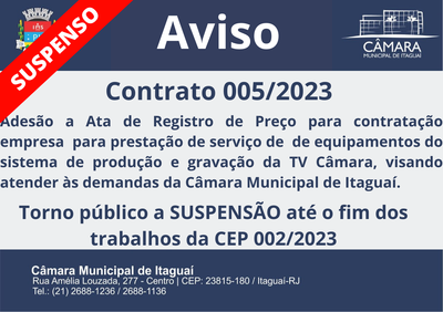Aviso Suspensão Contrato 005 /2023 Aviso Suspensão Contrato 005 /2023