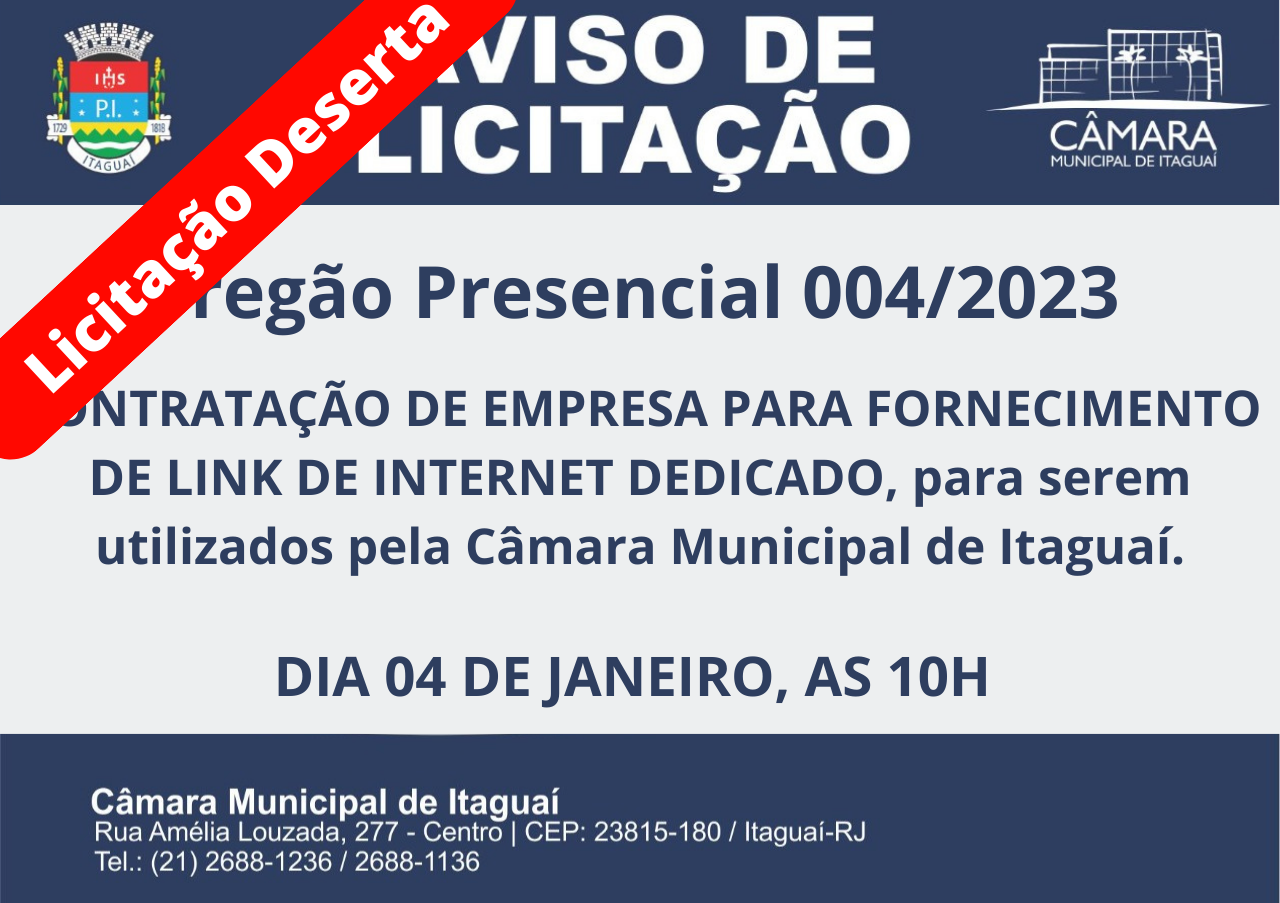 Aviso de Licitação: Pregão Presencial 004/2023 - Deserta