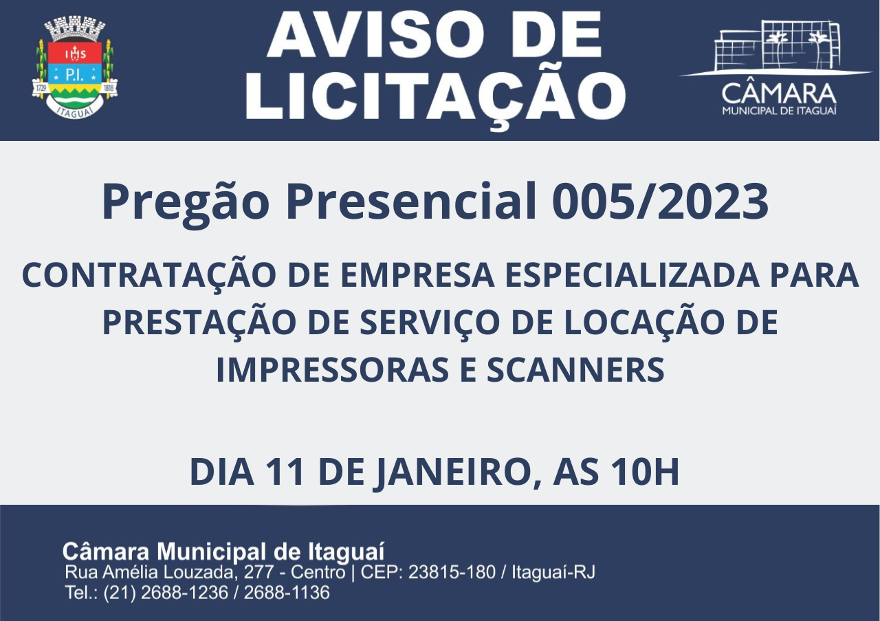 Aviso de Licitação: Pregão Presencial 005/2023 - Em Andamento
