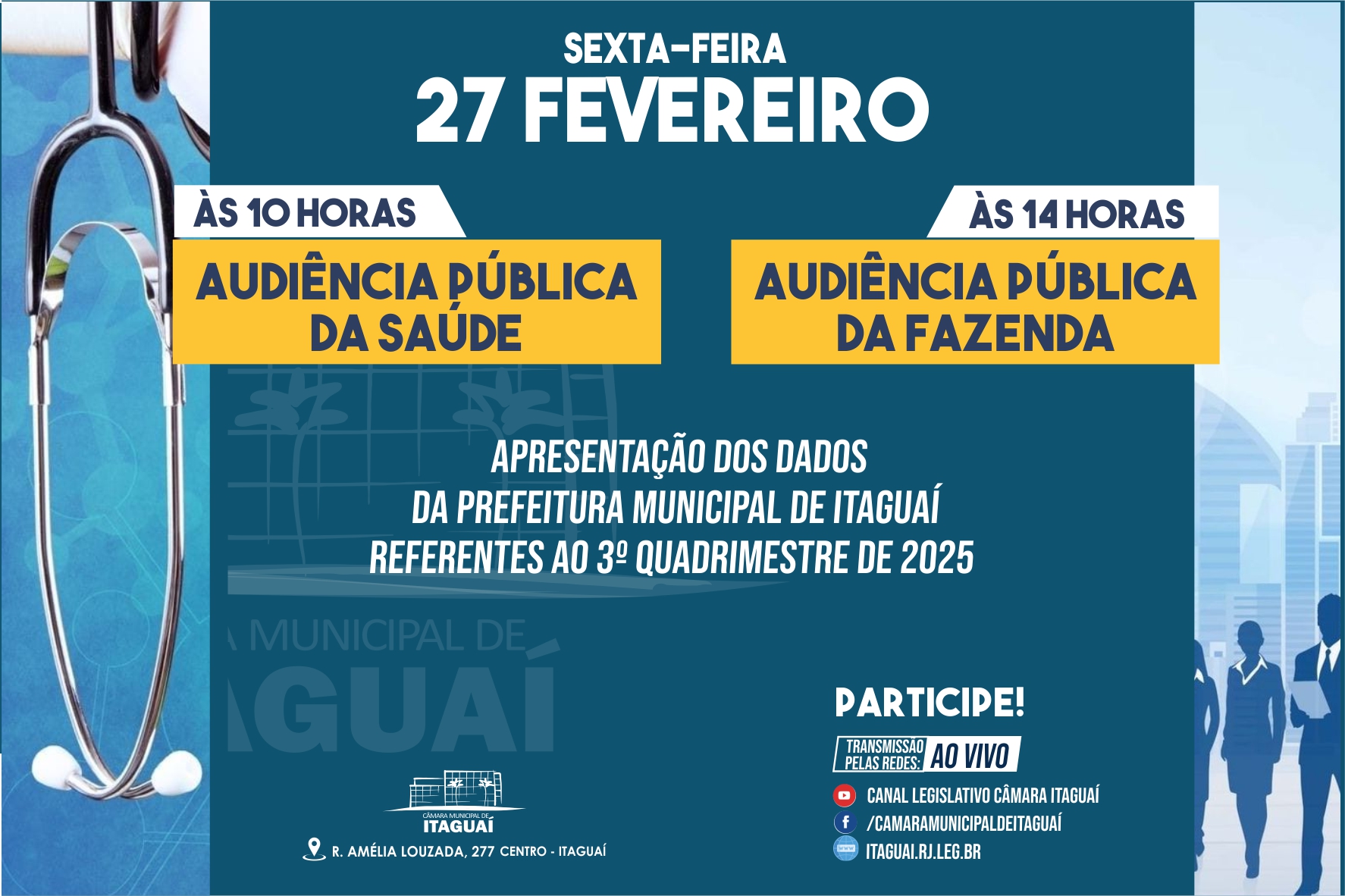 CÂMARA RECEBERÁ AUDIÊNCIAS PÚBLICAS DO 3º QUADRIMESTRE